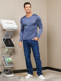 SilkSilky UK Silk Knitted Long Sleeve V Neck Men's T Shirt DarkBlue 004