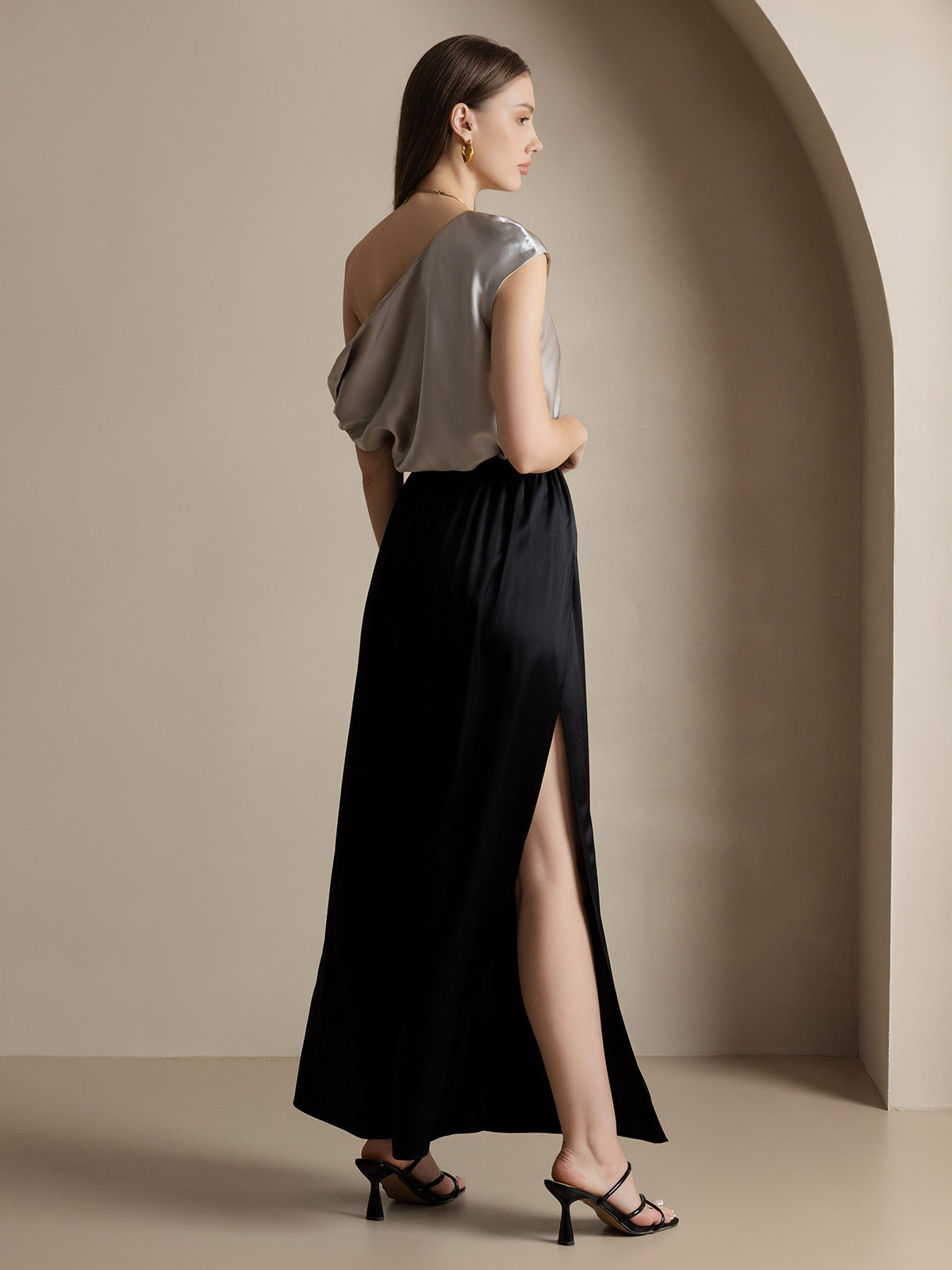 [Black] SilkSilky-UK 19Momme Silk Split Women's Pants 002