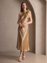 [Champagne] SilkSilky-UK Sleeveless Tie Neck Dress 001