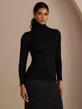 [Black] SilkSilky-UK Long Sleeve Turtle Neck Women's T-Shirt 003