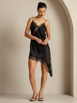 [Black] SilkSilky-UK Pure Silk Asymmetric Dress 008