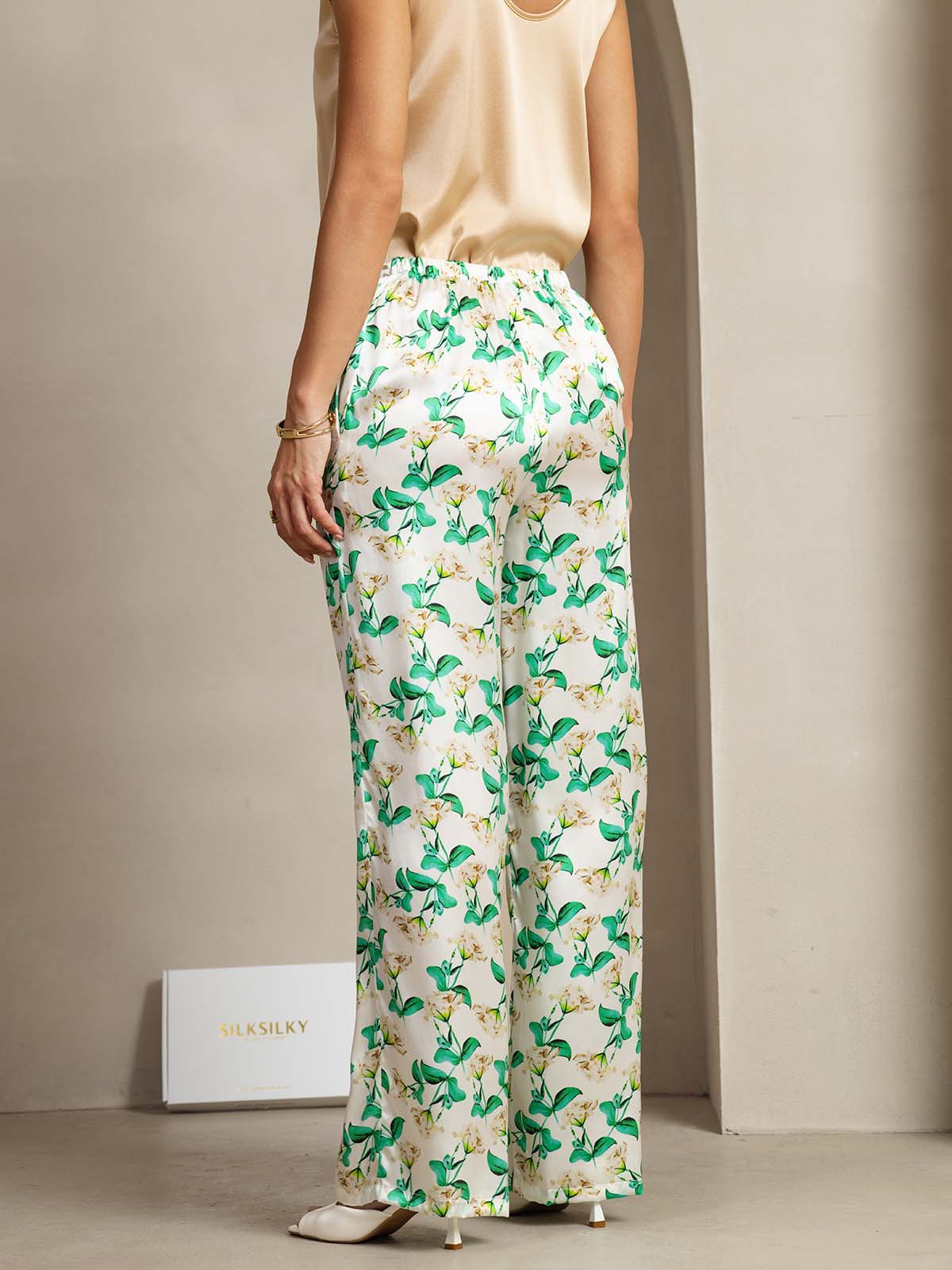 [Green Floral] SilkSilky-UK 19Momme Silk Womens Pants 002