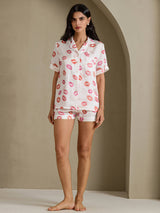 [White Lipstick] SilkSilky-UK Short Sleeve Notch Collar Women's Pyjamas 005