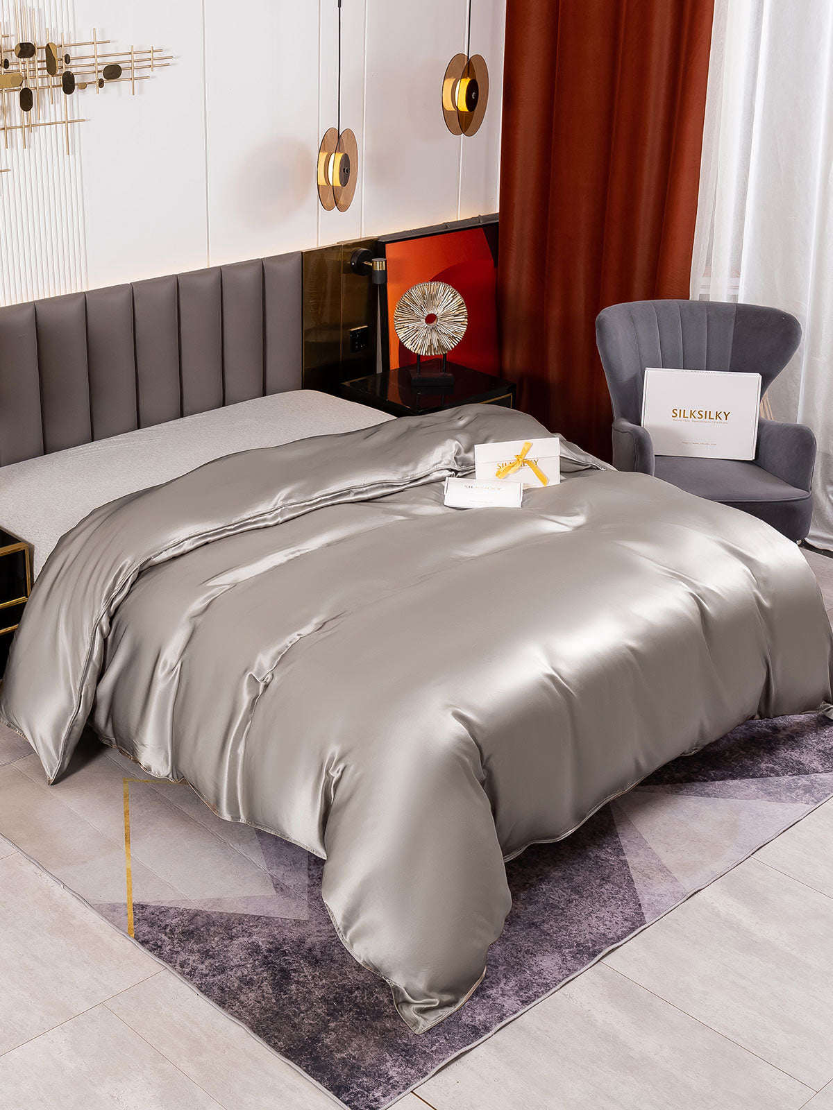 [Gray] SilkSilky-UK 19Momme Pure Silk Duvet Cover 004