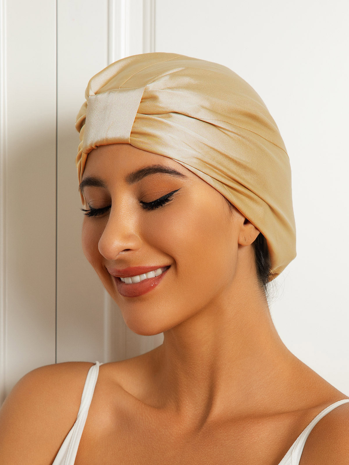 SilkSilky-UK Pure Silk Sleep Cap Champagne 003