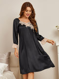 SilkSilky UK Pure Silk Long Sleeve Nightgown Black 001