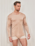 SilkSilky UK Silk Knitted Long Sleeve Round Neck Men's T Shirt Beige 004