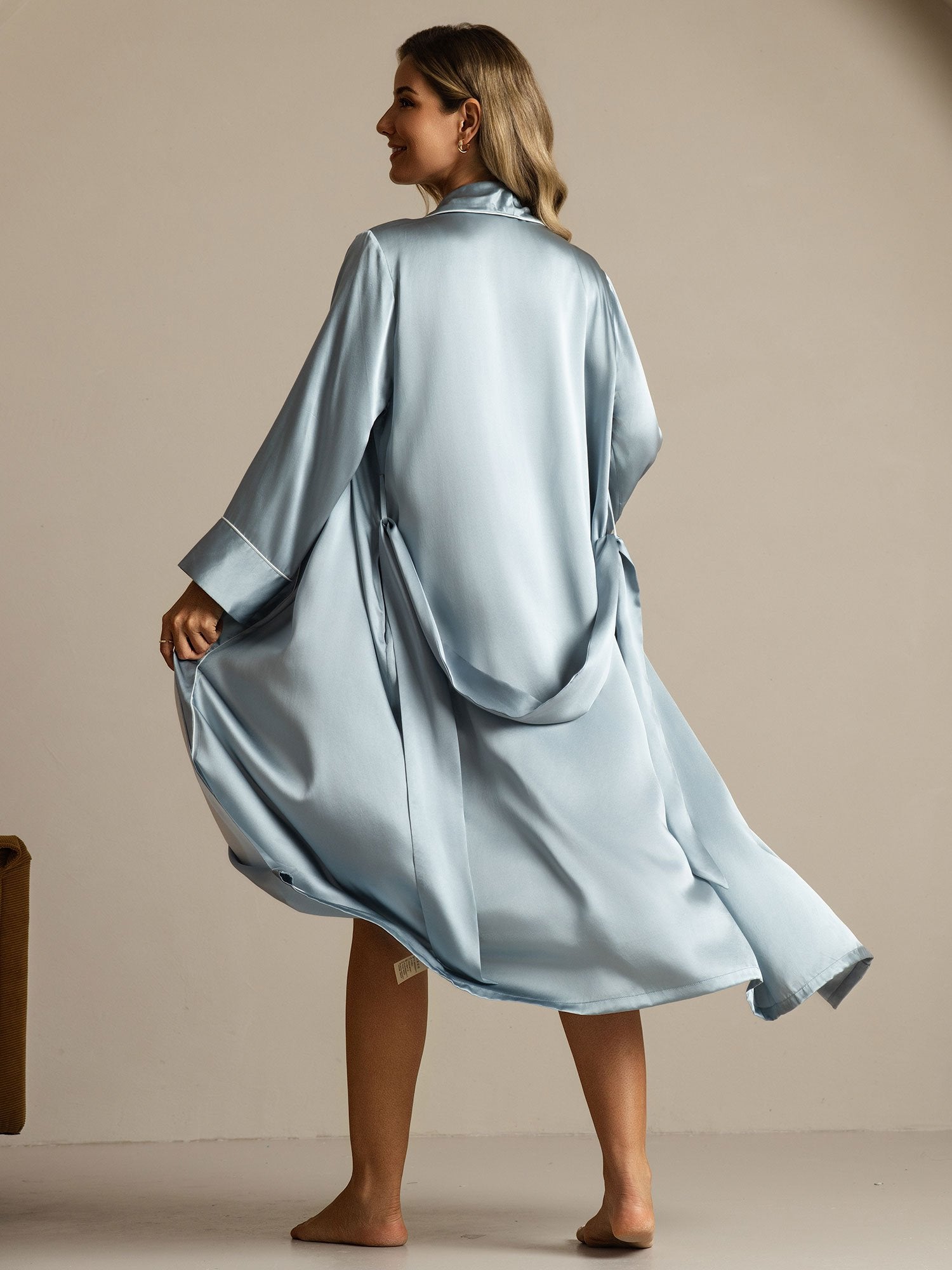 [GrayishBlue] SilkSilky-UK Pure Silk Collar Women's Dressing Gown 002