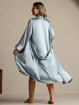 [Grayish Blue] SilkSilky-UK Pure Silk Collar Women's Dressing Gown 002,