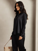 [Black] SilkSilky-UK 19Momme Silk Collar Women''s Outfit Sets 006,