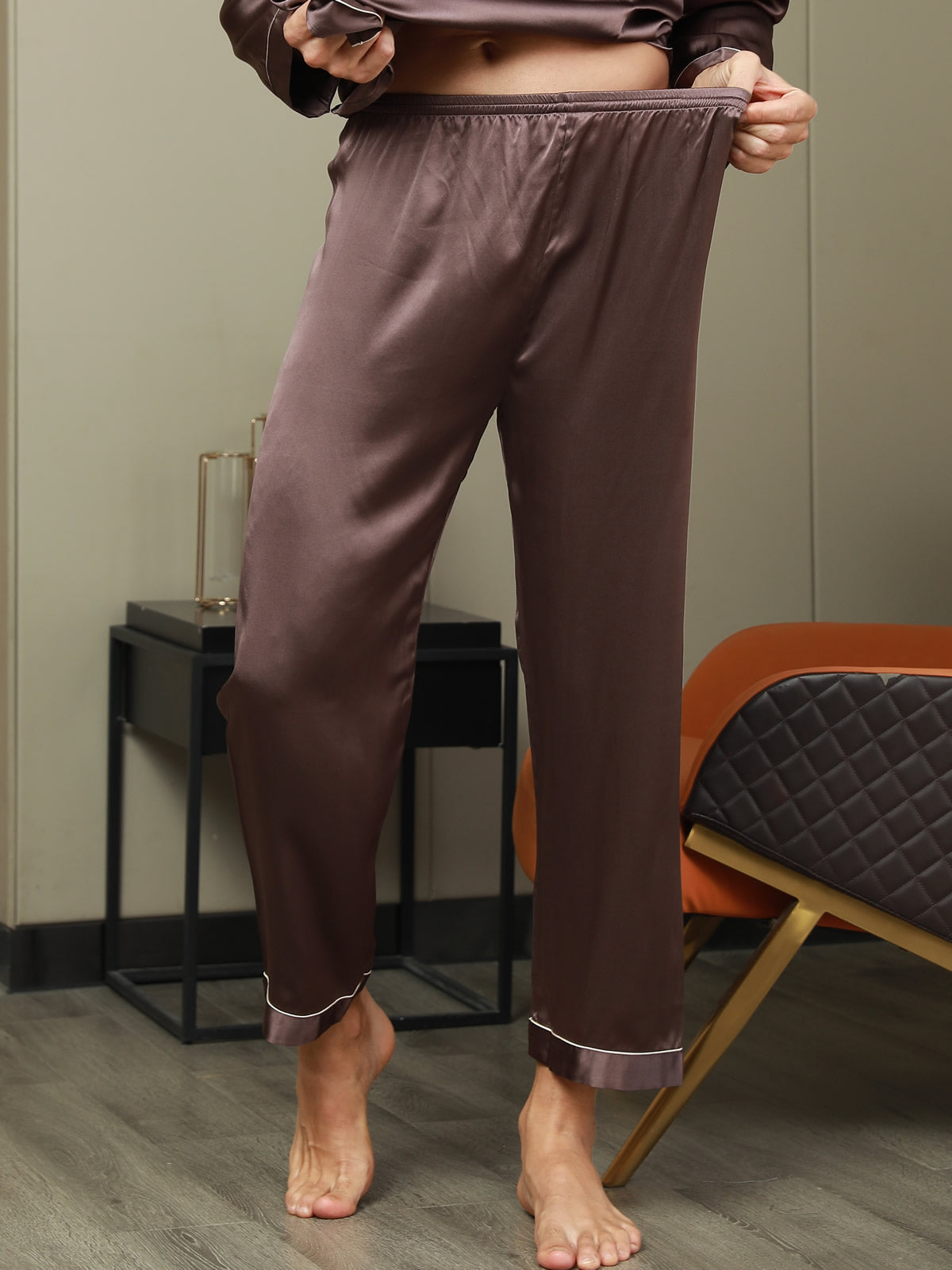 [Coffee] SilkSilky-UK Pure Silk Mens Sleep Bottoms 004