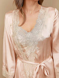 SilkSilky UK Pure Silk 3/4 Sleeve Nightgown&Robe Set LightPink 009