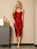 SilkSilky-UK Pure Silk Sleeveless Round Neck Nightdress Wine 001