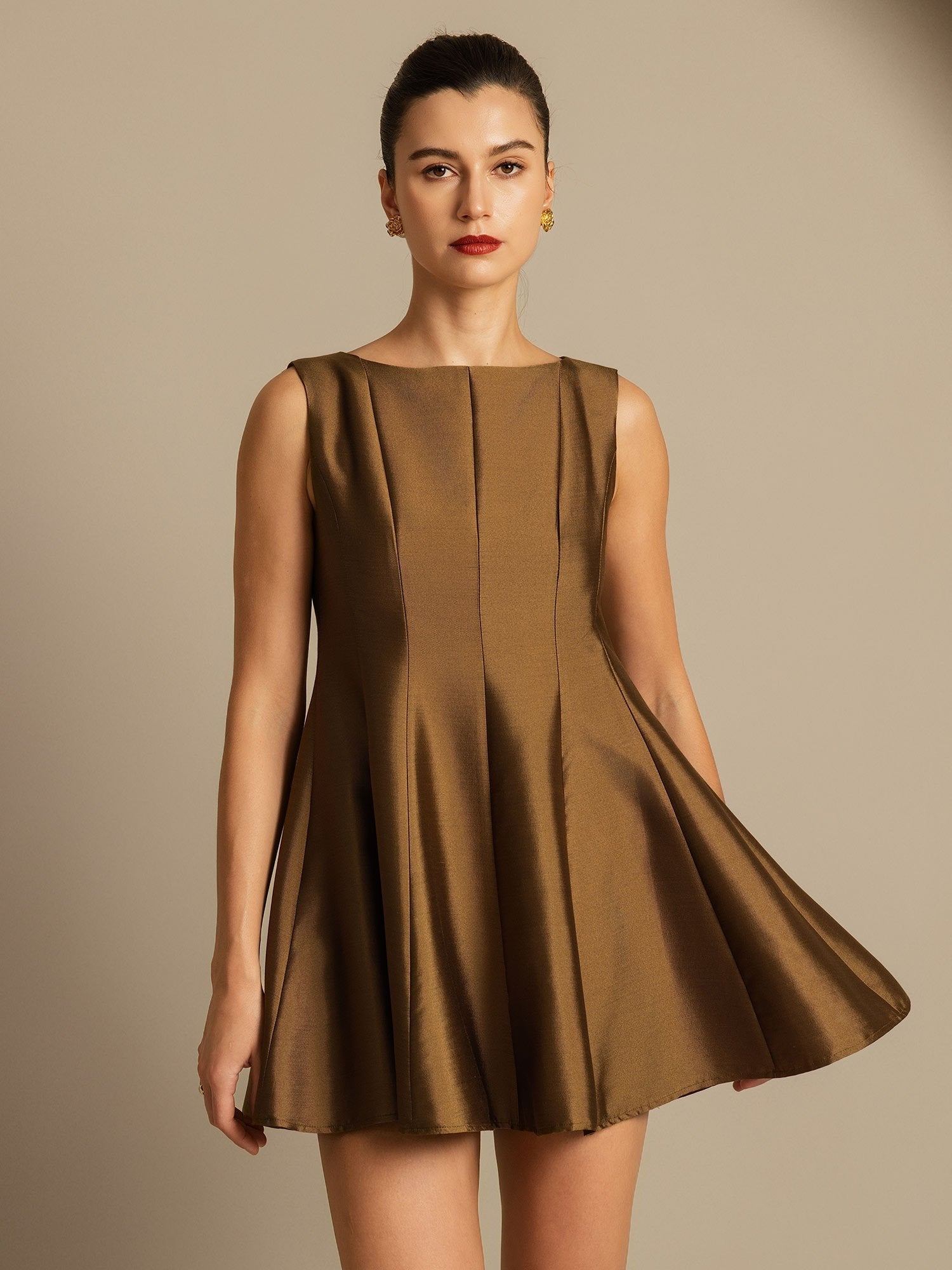 [Bronze] SilkSilky-UK 32Momme Silk-Wool Blend Dress 006,