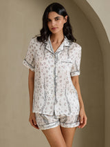 [White Leopard] SilkSilky-UK Short Sleeve Notch Collar Women's Pyjamas 001