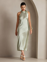 [Light Green] SilkSilky-UK Sleeveless Tie Neck Dress 001