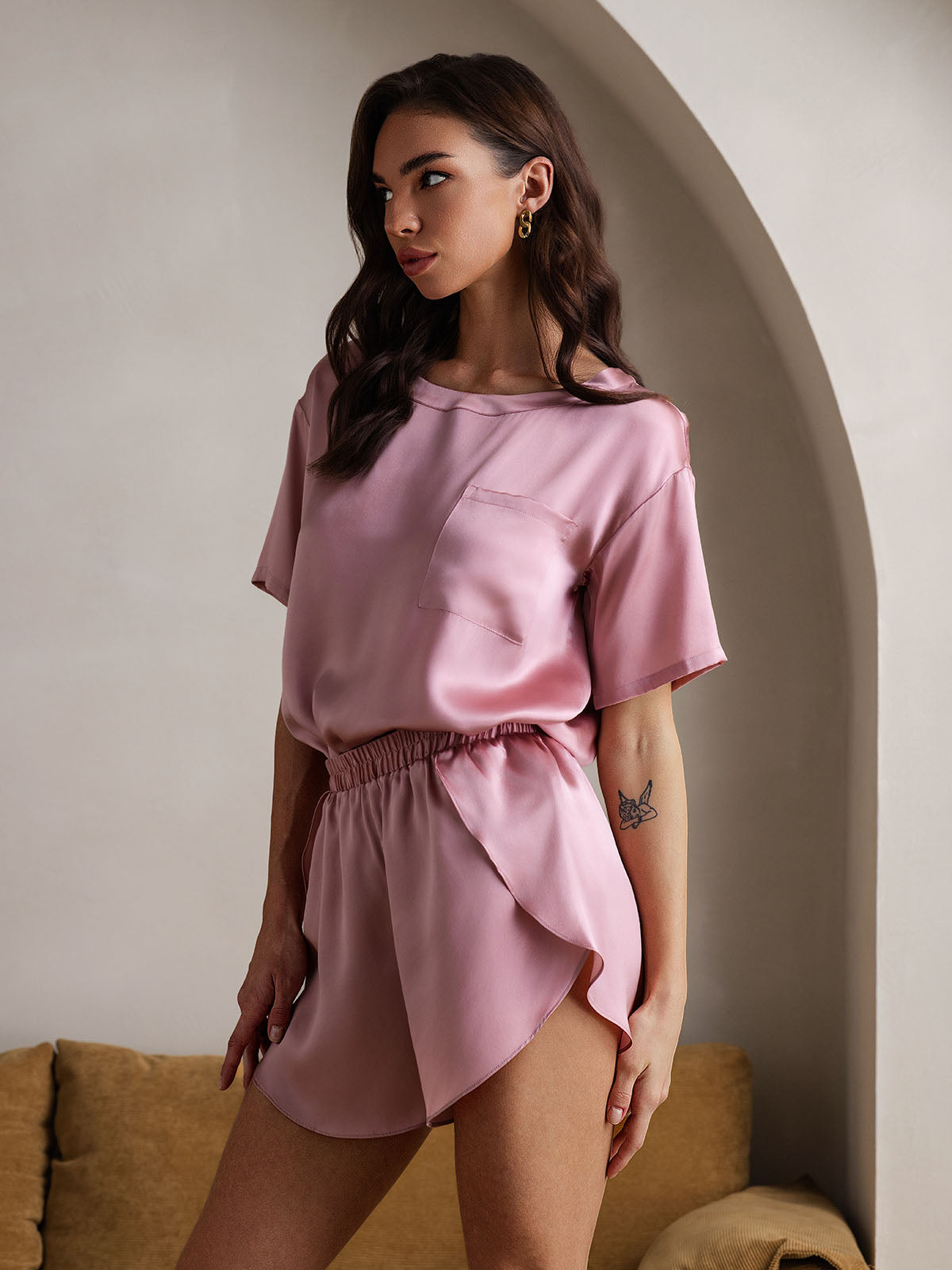 [Pale Mauve] SilkSilky-UK Pure Silk Round Neck Women's Pyjamas 001