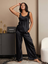 [Black] SilkSilky-UK Sleeveless Square Neck Camisole Set 001