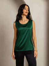 [Dark Green] SilkSilky-UK Sleeveless Round Neck Camisole 001