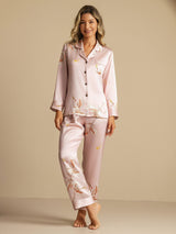 [Pink] SilkSilky-UK Long Sleeve Lapel Collar Women's Pyjamas 003