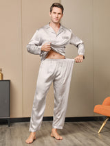 [Gray] SilkSilky-UK Long Sleeve Notch Collar Men's Pyjamas 005
