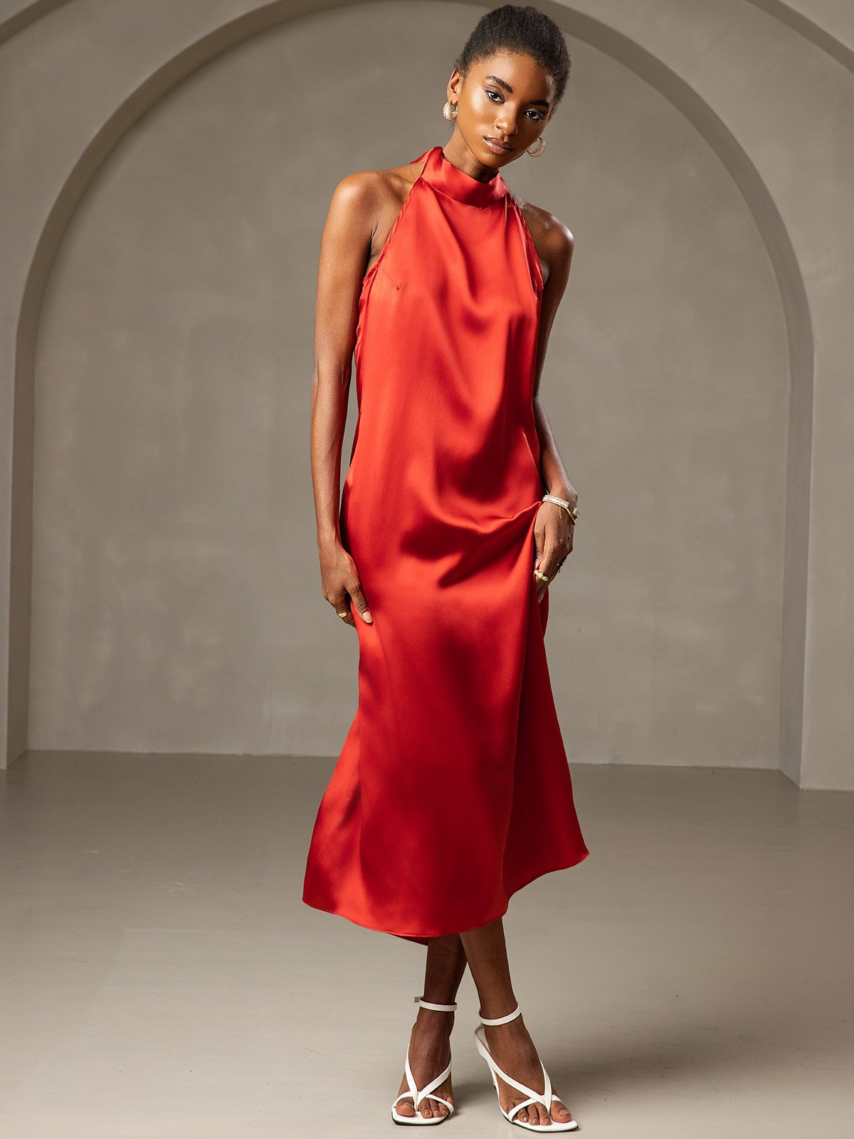 SilkSilky UK 19Momme Silk Sleeveless Dress Wine 006