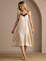 [Brown Rice] SilkSilky-UK Spaghetti Strap V Neck Nightdress 001