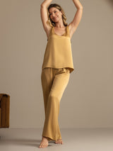 [Tan] SilkSilky-UK 19Momme Machine-Washable Silk Sleeveless Scoop Neck Women's Pyjamas 004