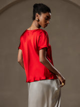 [Wine] SilkSilky-UK Short Sleeve Boat Neck Women's T-Shirt 002
