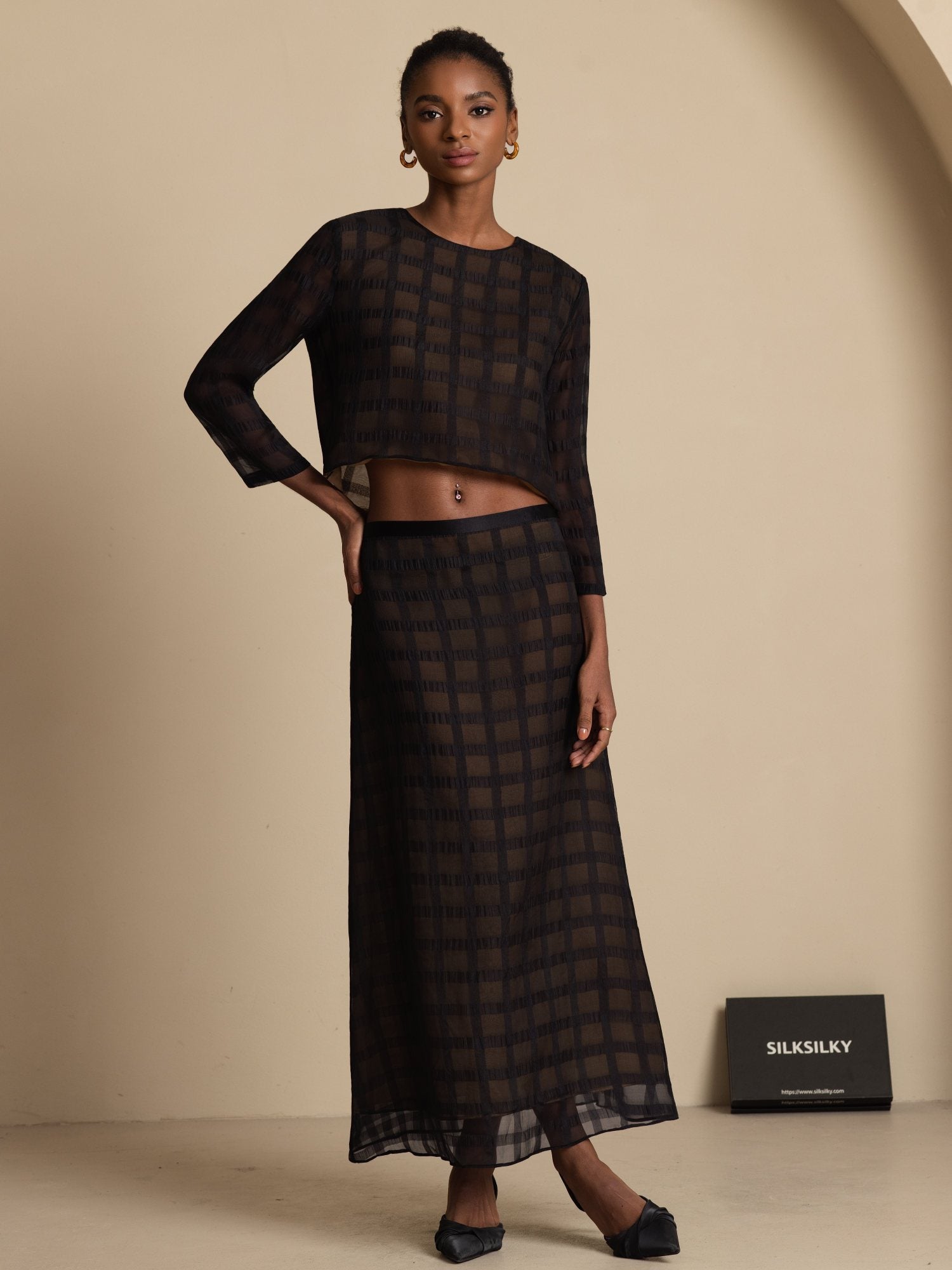 [Black] SilkSilky-UK Pure Silk Skirt 006