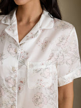 [Cream Floral] SilkSilky-UK Short Sleeve Notch Collar Women's Pyjamas 004