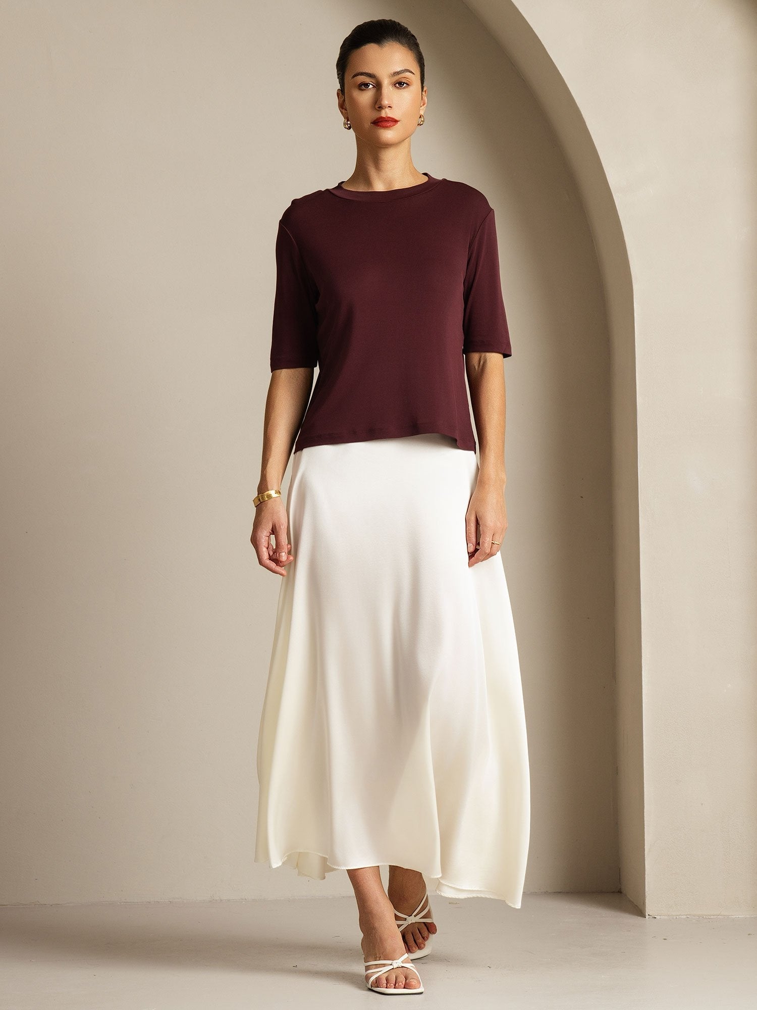 [Windsor Wine] SilkSilky-UK Pure Silk Round Neck Women's T-Shirt 007