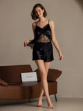 SilkSilky-UK Pure Silk V Neck Camisole Set Black 008