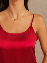 [Wine] SilkSilky-UK 19Momme Machine-Washable Silk Spaghetti Strap Round Neck Camisole Set 004