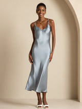 [Grayish Blue] SilkSilky-UK Spaghetti Strap V Neck Dress 007