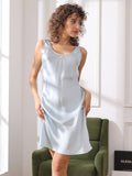 SilkSilky UK Pure Silk Sleeveless Round Neck Nightdress LightBlue 001