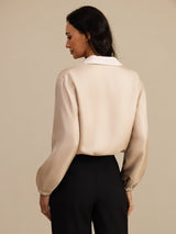 [Tan+Pink] SilkSilky-UK 18Momme Silk Satin Surah Long Sleeve Stand Collar Women's Outerwear 002