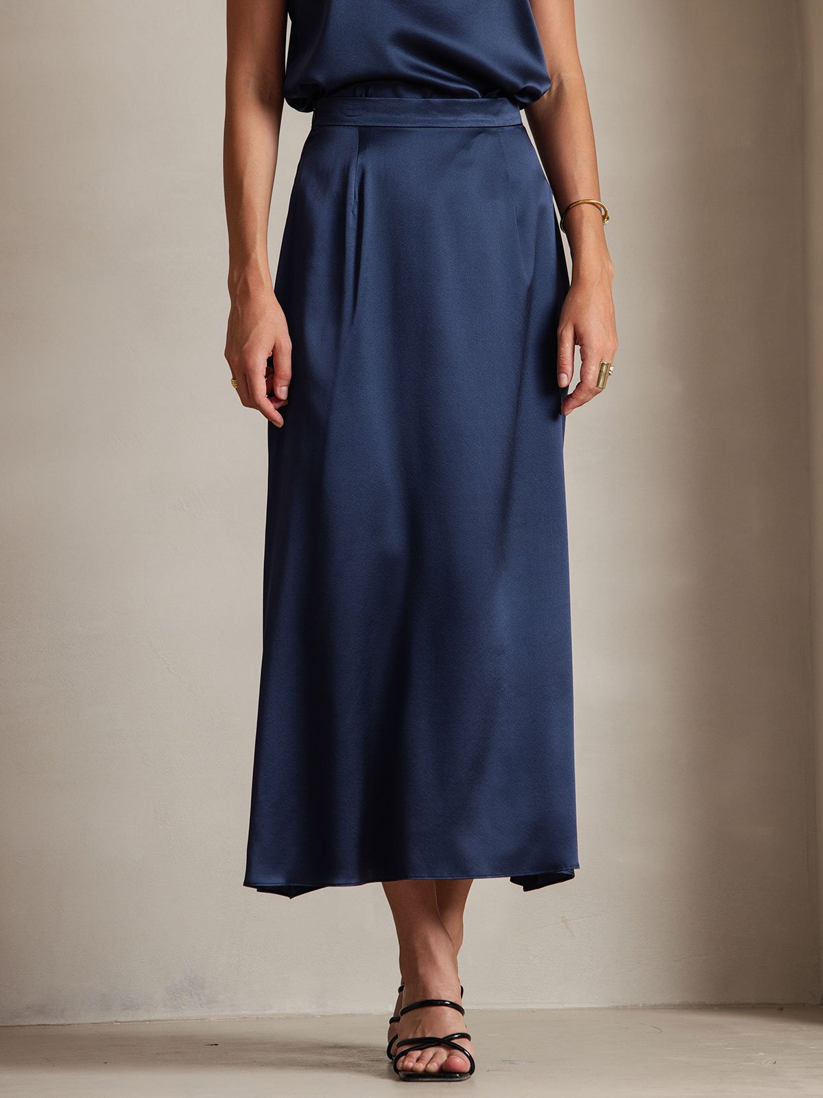 [Dark Blue] SilkSilky-UK 19Momme Stretch Silk Charmeuse Skirt 003