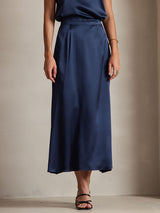 [Dark Blue] SilkSilky-UK 19Momme Stretch Silk Charmeuse Skirt 003