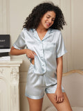 SilkSilky-UK Pure Silk Short Sleeve Womens Pajamas LightBlue 004