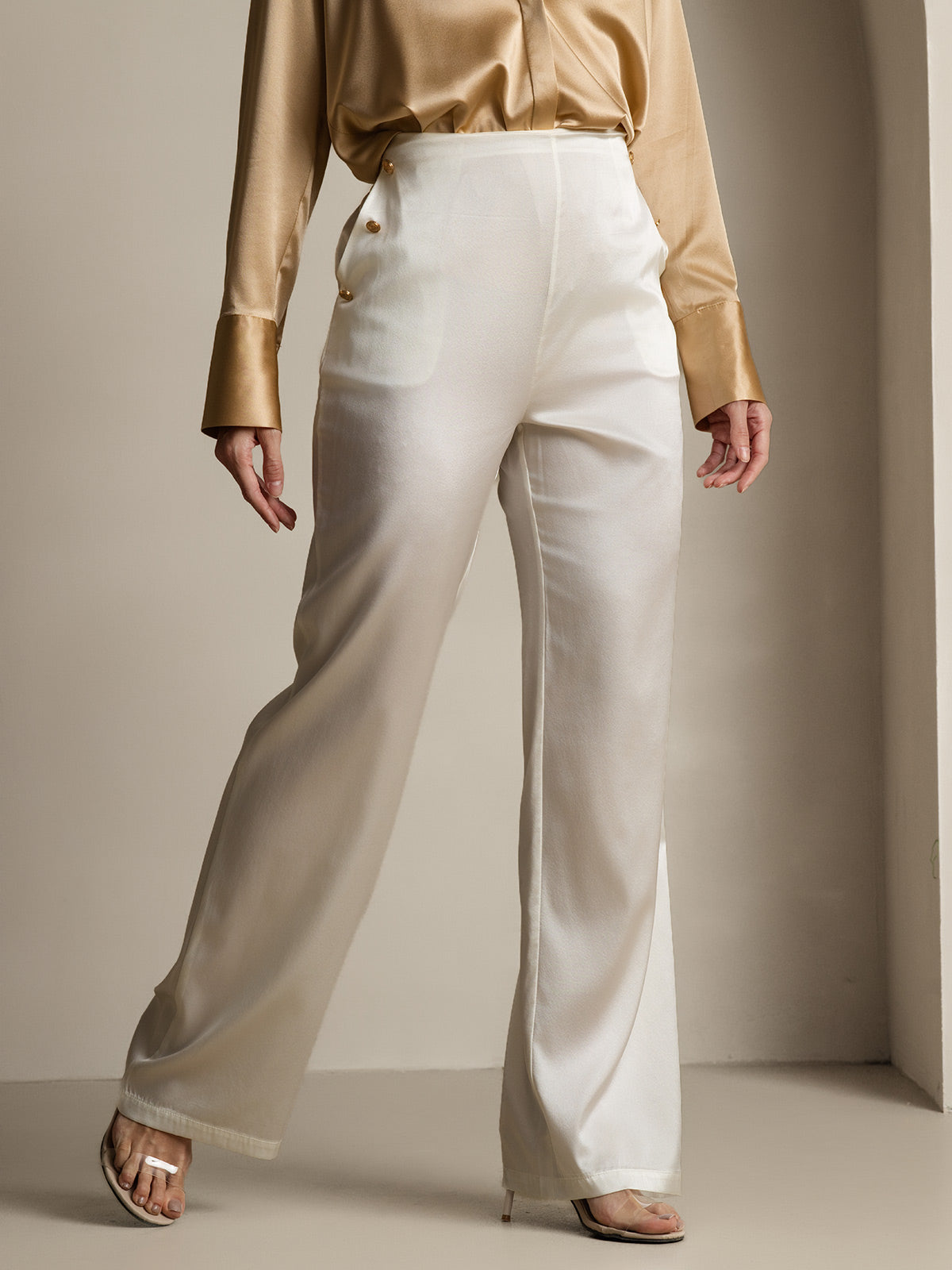 [White] SilkSilky-UK 19Momme Silk Womens Pants 004