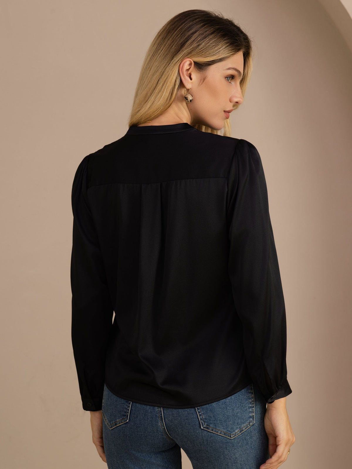 [Black] SilkSilky-UK Long Sleeve Wrap Women's Blouse 002