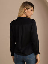 [Black] SilkSilky-UK Long Sleeve Wrap Women's Blouse 002