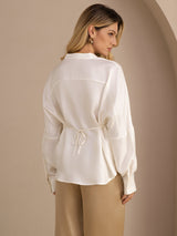 [White] SilkSilky-UK Long Sleeve Split Women's Blouse 002