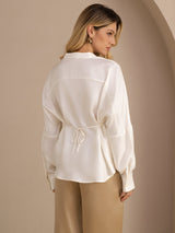 [White] SilkSilky-UK Long Sleeve Split Women's Blouse 002