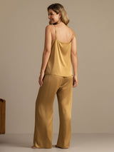 [Tan] SilkSilky-UK 19Momme Machine-Washable Silk Spaghetti Strap Scoop Neck Camisole Set 002