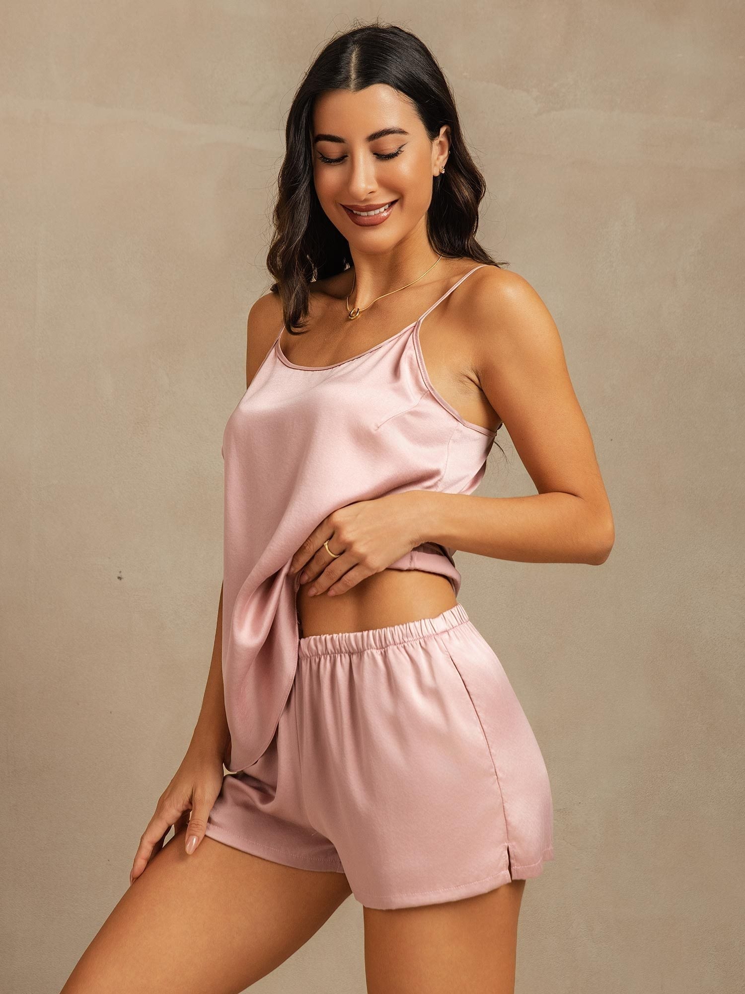 [PeachSkin] SilkSilky-UK 19Momme Washable Silk Round Neck Camisole Set 003