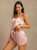 [Peach Skin] SilkSilky-UK 19Momme Machine-Washable Silk Spaghetti Strap Round Neck Camisole Set 003