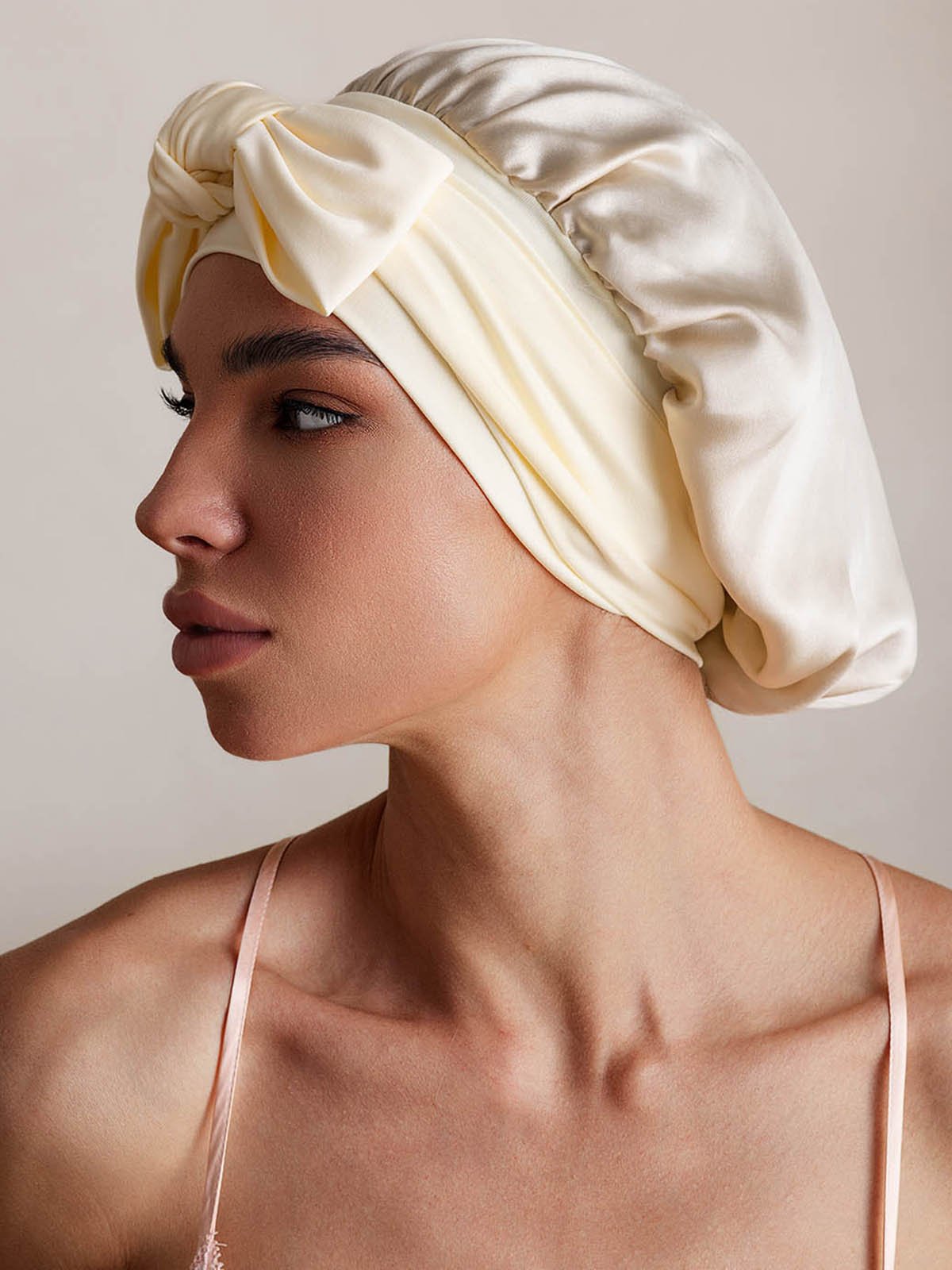 [Beige] SilkSilky-UK Pure Silk Sleep Cap 002