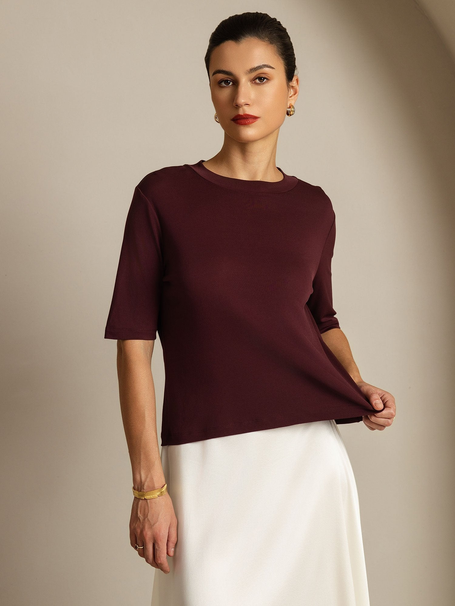 [Windsor Wine] SilkSilky-UK Pure Silk Round Neck Women's T-Shirt 006
